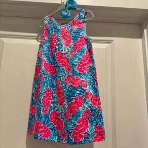 Tommy Bahama Pink and Blue Seahorse Shift Dress NWOT Blue Bow Included 3T